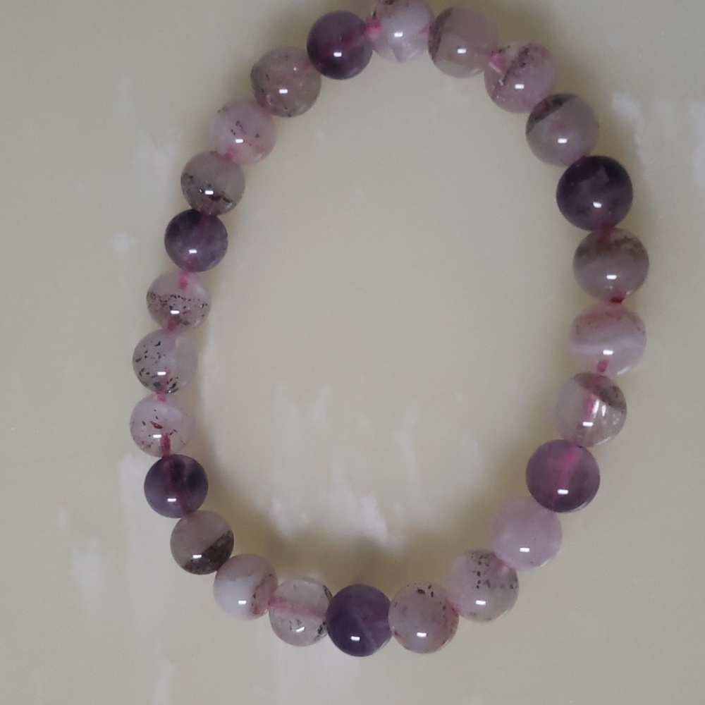 Natural Brazil Super Seven Melody Amethyst Crystal Round Beads 7mm Bracelet